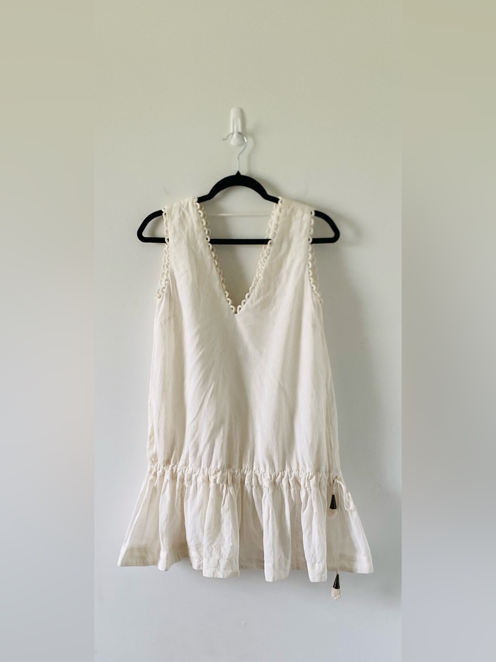 Scarlett Poppies Boho White Linen Drop Waist Tiered Dress XS Resortwear EUC